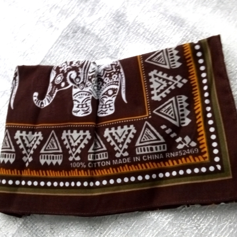 Brown Sierra Elephant Print Bandana- Size: 22 Square Inches